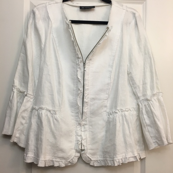 INC White Ruffle Linen Blazer Jacket - Picture 5 of 12
